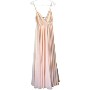 Lulus Baby Pink V-Neck Spaghetti Strap Long‎ Formal Gown Womens XS